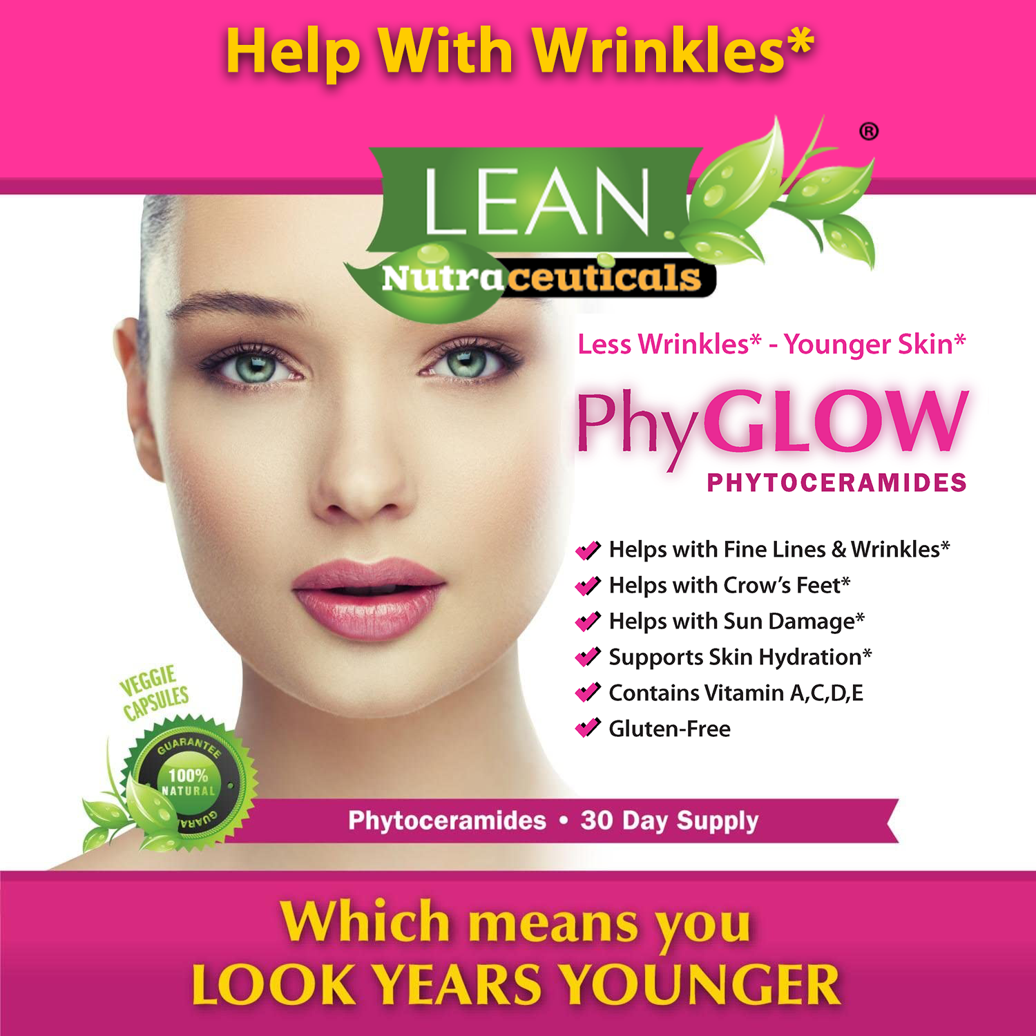 Less Wrinkles and Younger Skin Become Possible with Phytoceramides Ceramide Supplements with Vitamin A C D E  Vegan Capsules