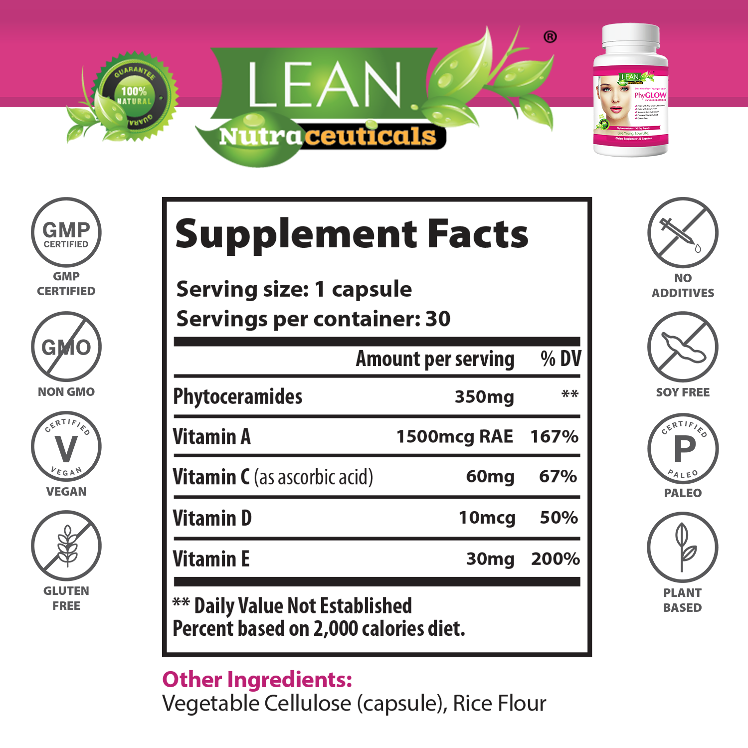 Phytoceramides Ceramide Dietary Supplement with Vitamin A C D E Multivitamins for Skin Care Deep Moisture Hydration Face Lift and Firming