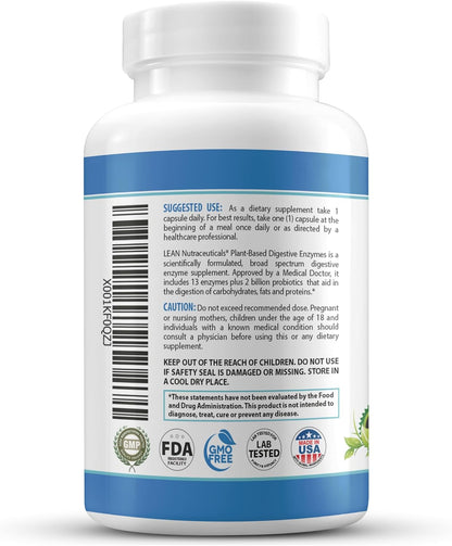 MD Certified Digestive Enzyme Supplements Plus 2 Billion Probiotics Plant Based Scientifically Formulated with 13 Enzymes