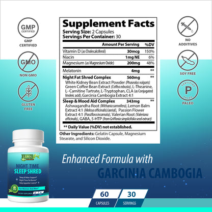 How to Loose Weight During Sleep Nighttime with Natural Remedy Supplement Containing Vitamin D Melatonin Magnesium White Kidney Bean Green Coffee Bean Ashwagandha Root Valerian Root 
