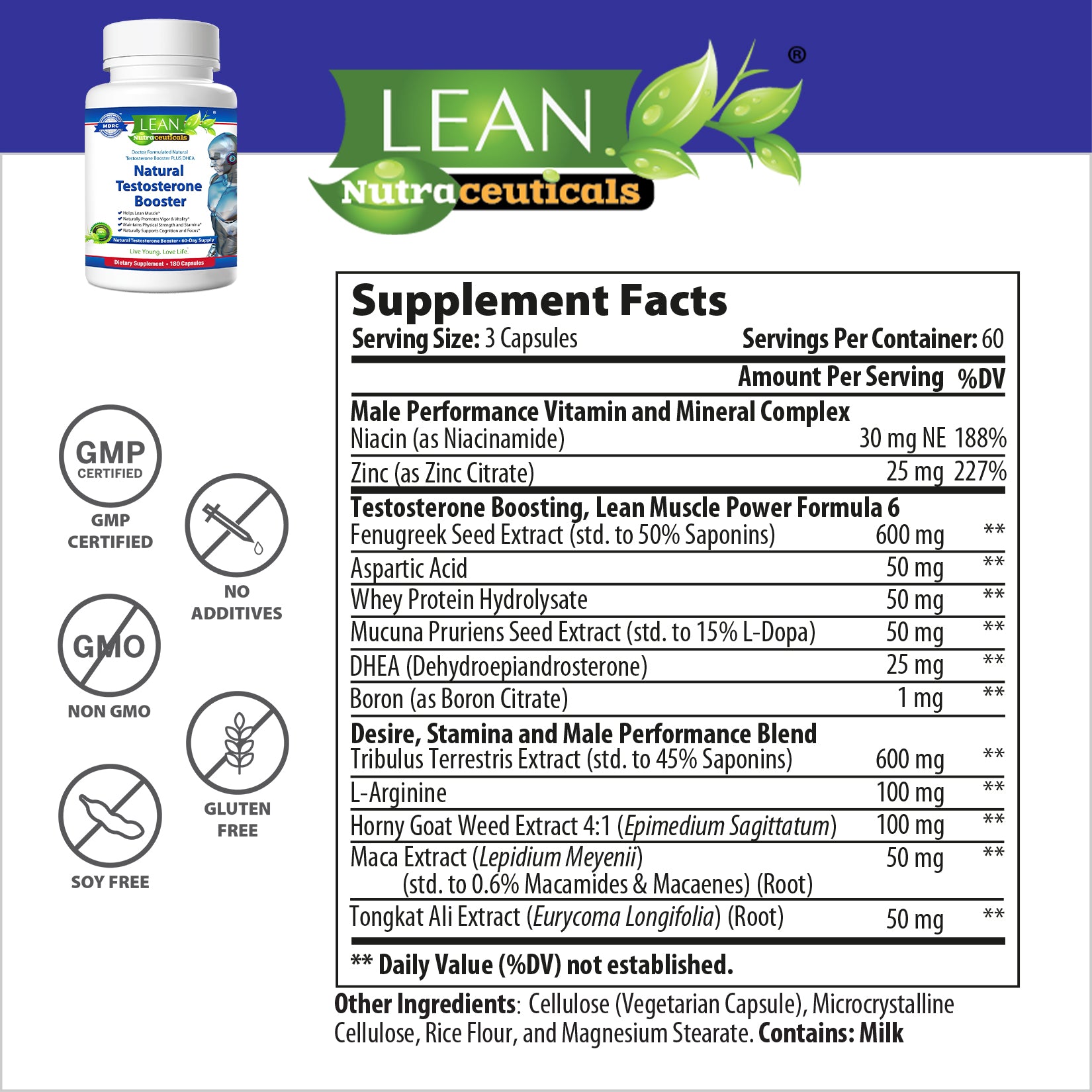 GMP certificed USA non gmo gluten free soy free test testosterone booster for men that works well in gym and bedroom