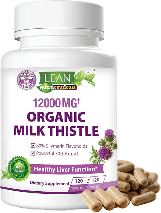 Liver Cleanse Detox & Repair Organic Milk Thistle 12000 Mg 120 Day Supplement 120 Capsules