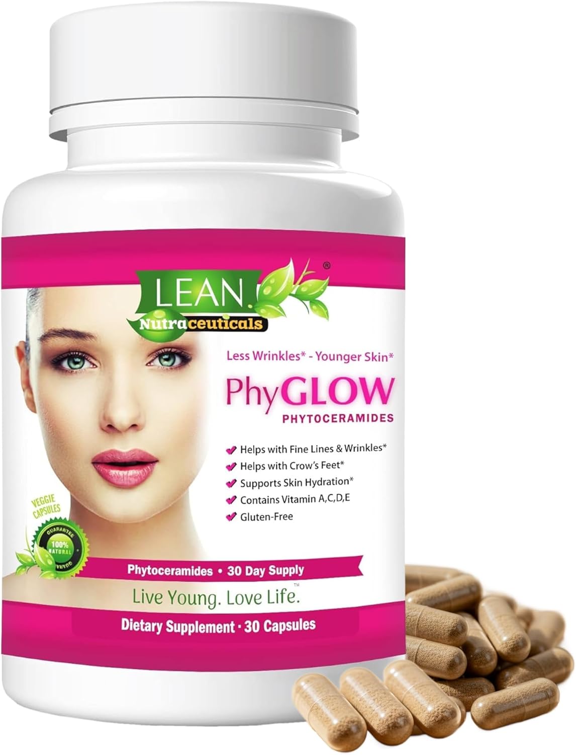 90 Capsules 350mg Phytoceramides Gluten-Free All Natural Plant Derived PhyGLOW Anti-Aging Skin Care