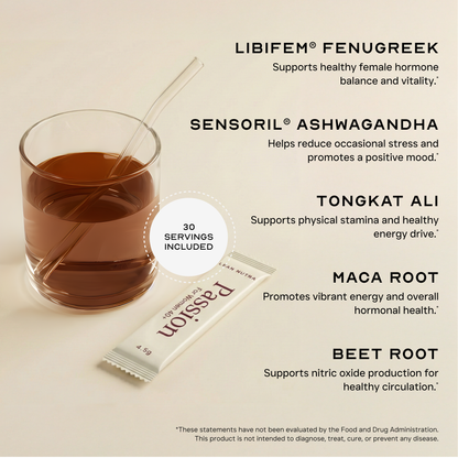 Passion - Balance & Desire Blend for Women 40+ | Hormone Balance | Herbal Adaptogen Formula | Maca & Ashwagandha | Cortisol Manager | Mood, Energy & Wellness Support | Berry Citrus Flavor | 30 Sticks