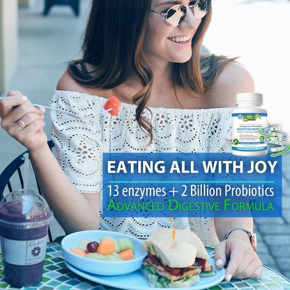 advanced digestive formula of 13 enzymes and 2 billion probiotics prebiotics for bloating relief IBS treatment anti gas