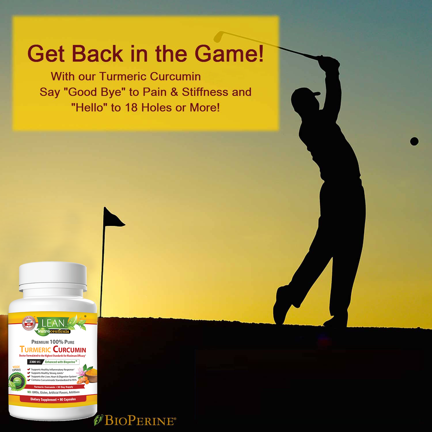 how to cure and prevent pain and stiffness using turmeric curcumin natural dietary supplement and prepare body better for sports and golf