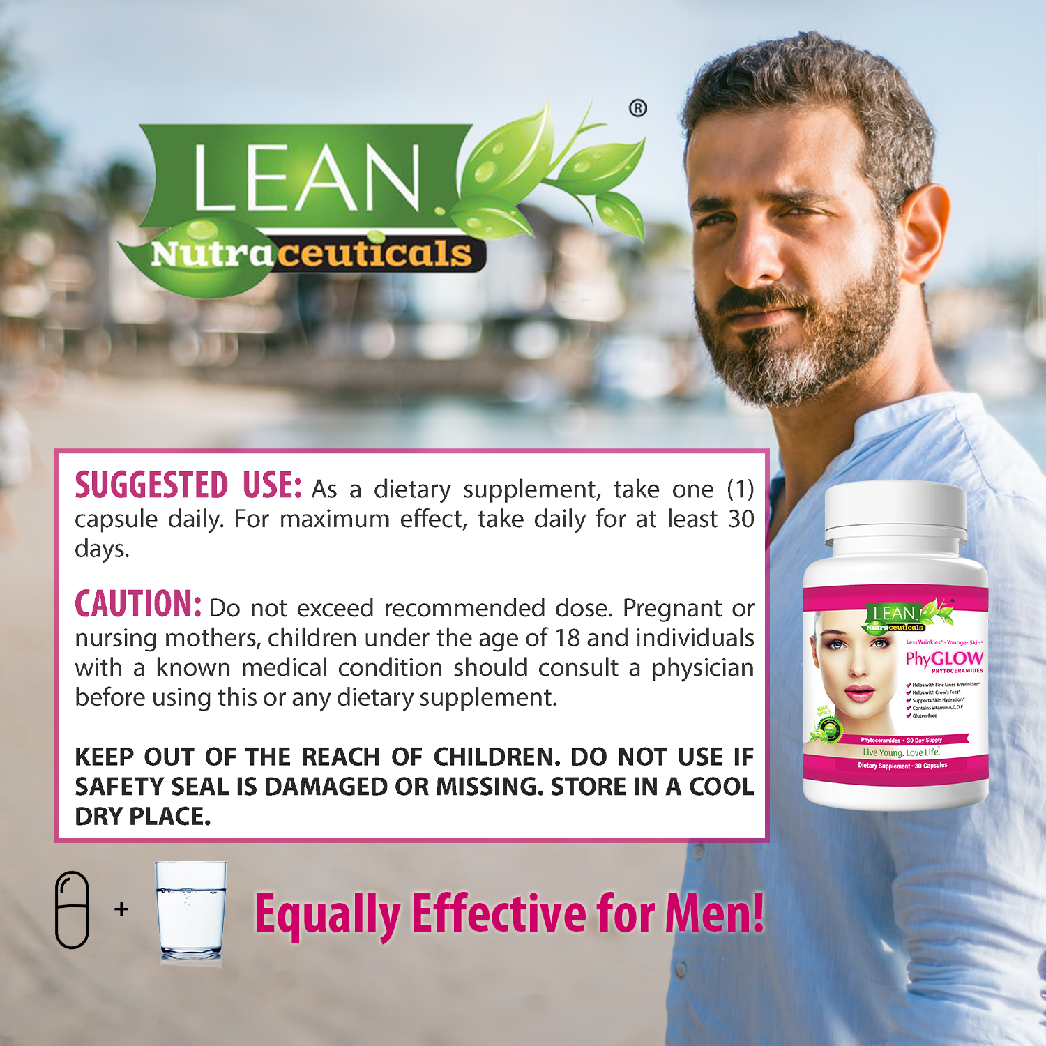 Skin Care Hydration Wrinkle Removal Face Lift for Men with Phytoceramides Ceramide Supplement Natural Ingredients and Multivitamins A C D E